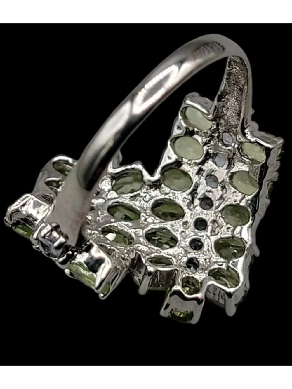 Sterling Silver 925 Peridot Tanzanite Bypass Cluster Ring 9 AS IS Missing Stone - Picture 13 of 14